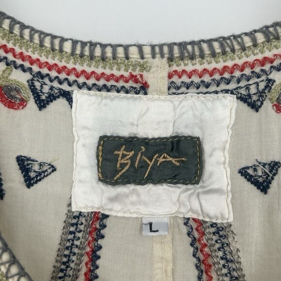 Johnny Was Biya Boho Tunic Top Cream Embroidered Pockets Hippie Sheer Size L - Picture 9 of 10